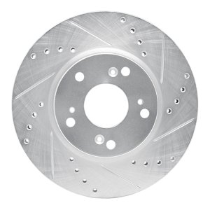 Acura ILX Brake Rotor (1) - Front Right - R1 Concepts - Drilled & Slotted - Silver - `03-`17